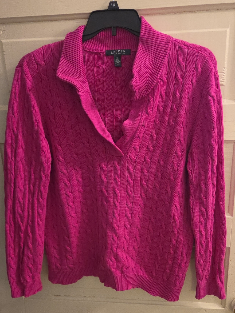 Lauren Ralph Lauren Fuchsia Cable Knit Shawl Collar Sweater